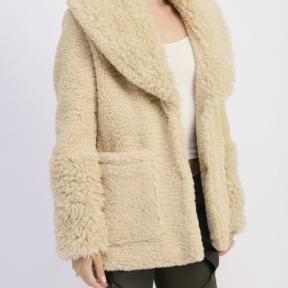 FUR TRIMMED FLEECE JACKET WITH POCKETS - Picture 8 of 9